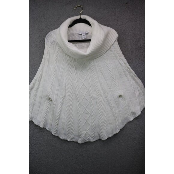 White House Black Market Ivory Cable Knit Poncho Sweater-Size S/M-Cowl Neck - Picture 1 of 8